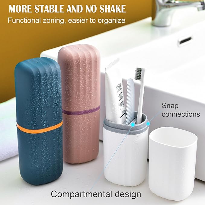 2-in-1 Travel Toothbrush Holder, Dustproof Toothbrush Travel Case with Mouthwash Cup, Portable Toothpaste Toothbrush Container for Traveling School Camping Business Trip Bathroom