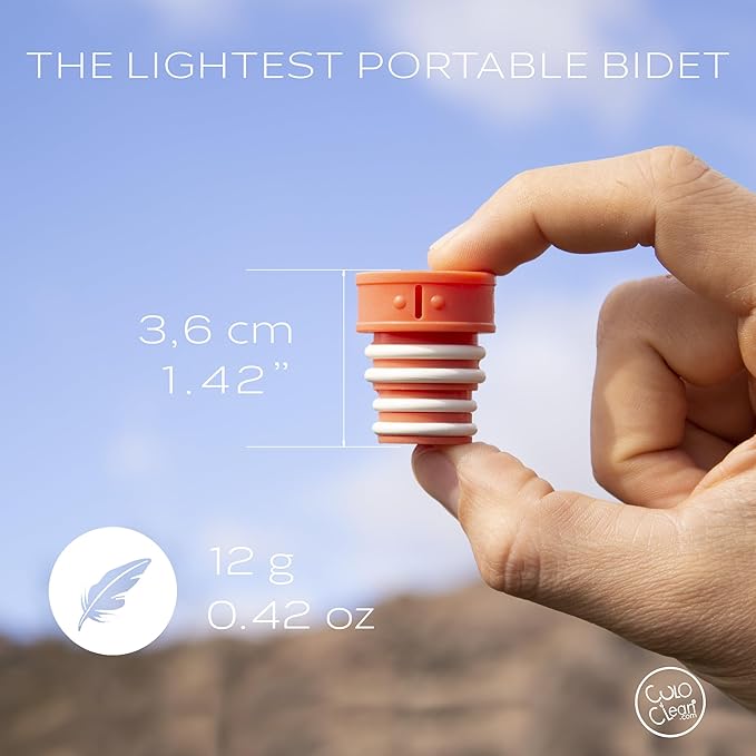 CuloClean Portable Bidet for Toilet, Travel, or Camping. Compatible with Any Plastic Bottle. Discreet, Sanitary or Travel Shower, Attachable Stopper, Backcountry Bidet Nozzle (1pcs Coral)
