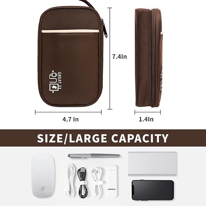 Lcsmaokin Travel Cable Organizer Bag Pouch Electronic Accessories Carry Case Portable Waterproof All-in-One Storage Bag for Cable,Charger, Phone, Hard Drive，SD Card-Coffee