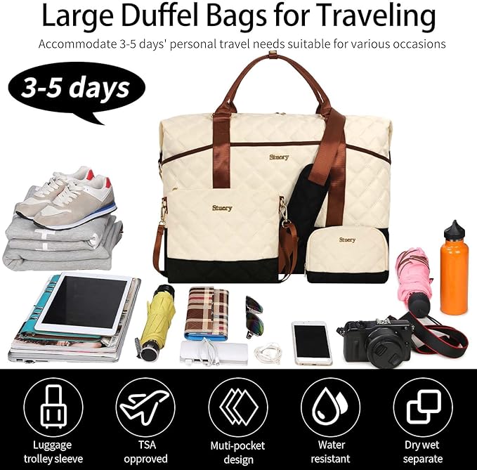 Weekender Bag, Large Travel Duffel Bag for Women, Carry on Overnight Bag with Shoe Compartment and Toiletry Bags