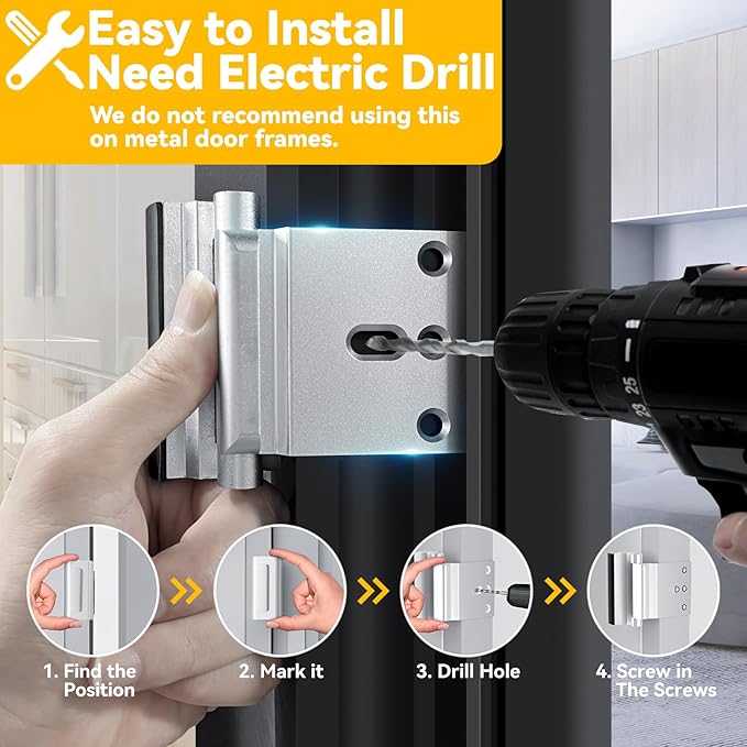 4 Pack Home Security Door Lock Withstand 800 lbs for Inward Swinging Door,Door Reinforcement Lock with 8 Screws to Prevent Unauthorized Entry,Extra Security Door Locks for Home Security and Privacy