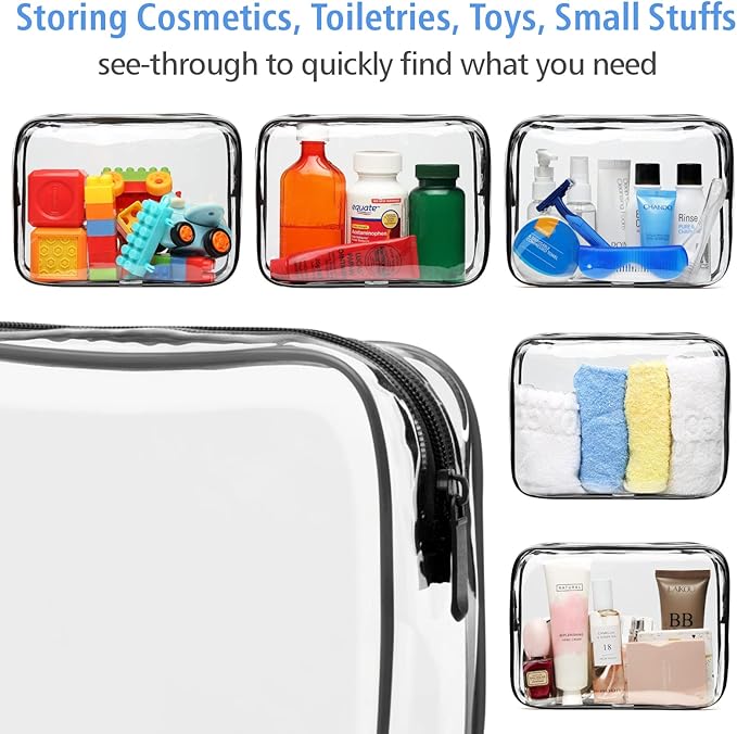 PACKISM TSA Approved Toiletry Bag 4 Medium - Quart Size Clear Makeup Bag for Carry On, Airport Security Compliant Clear Travel bag for Toiletries with Reinforced Seams, Black