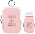 Shenier Alphabet Zippered Case with Keychain, Cute Design, Compatible with Touchland Power Mist Gentle/Glow Mist Hand Sanitizer Spray, Pink-E