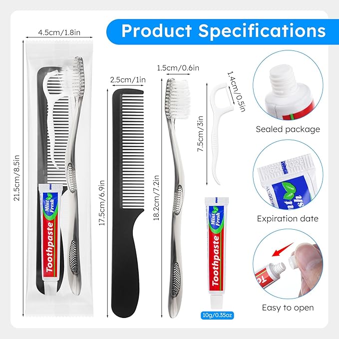 Travel Toothbrushes with Toothpaste, Disposable Toothbrushes, Hygiene Kits in Bulk with Floss Picks, Combs, Individually Packaged, Suitable for Home, Travel, and Hotels (30)