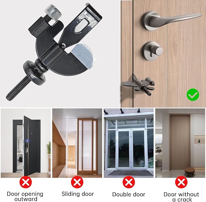 2 PCS Heavy-Duty Portable Door Lock Adjustable Stainless Steel Door Security Locks for Enhanced Safety,Ideal for Travel Home Dorm Hotels Apartments,Easy Install with Silicone Protector Caps (Black)