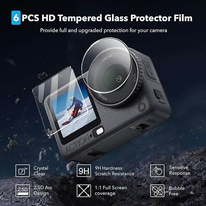 OSMO Action 6 Accessories, PU Portable Mini Carrying Bag Case, Lens Screen Protectors (6 Pack) Comatible with DJI Osmo Action 6 Pro, Rubber Lens Cap Cover for DJI Action 6