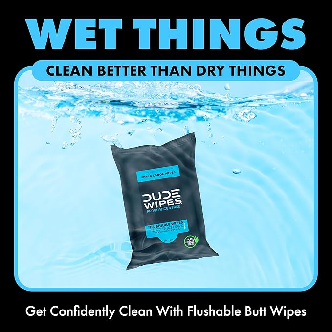 DUDE Wipes Unscented Travel Wipes - 1 pack (18 Count) - Extra-Large Adult Flushable Wipes for Sensitive Skin - Infused with Vitamin E and Aloe - Septic and Sewer Safe