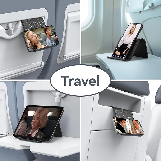 Airplane Phone Holder Mount, Travel Essentials Flexible Phone Holder, Airplane Tablet Holder for Flying, Desk, Compatible with iPhone, Smartphone, Tablet (Black Silk Screen)