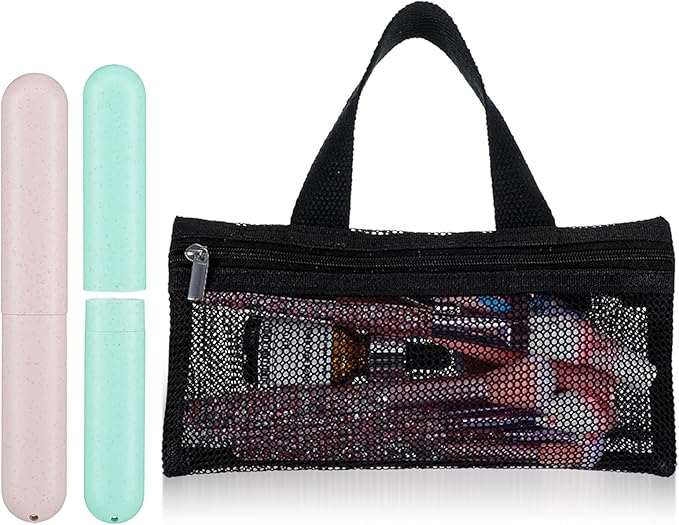 3 Pcs Toothbrush Pouch,1 Toothbrush Travel Bag + 2 Ventilated Toothbrushes Travels Containers, Portable Hygienic Organizer for Family, Camping & Business Trips