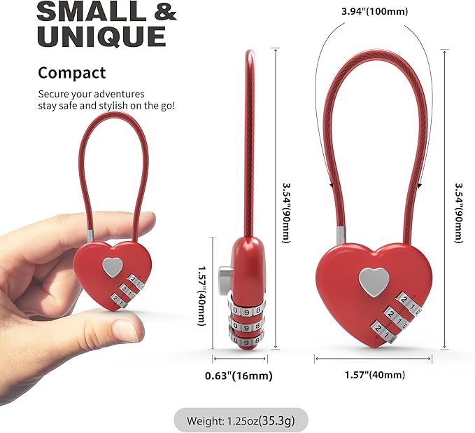 Small Combination Padlock, Cable Locks with Combination, Cute Padlock with Number, Combo Cable Lock for Luggage, Suitcase, Gym Locker, Backpack Zipper, Bag, Toolbox, Helmet, Travel Safe