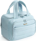 Bagstellar Travel Toiletry Bag for Women, Lightweight Large Quilted Puffy Makeup Bag Wide-open Make up Organizer Cloud Cosmetic Bag w/Handle for Traveling Toiletries Essentials Accessories Light Blue