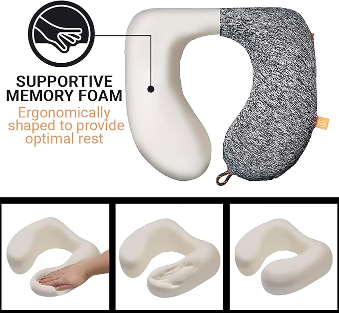 Go Travel American ZZZ's Comfortable Neck Pillow, Travel Pillow for Uninterrupted Sleep, Memory Foam Pillow for Everyday Commute, Airplane, Bus, Car, and Gaming, Travel Essentials, Made in USA, Orange