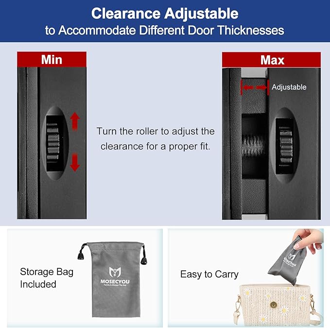 Portable Door Reinforcement Lock, Adjustable Design, Home/Hotel Security Extra Lock, Apartment Bedroom No Drill Flip Lock, Travel Safety Device(Black, 1 Pack)