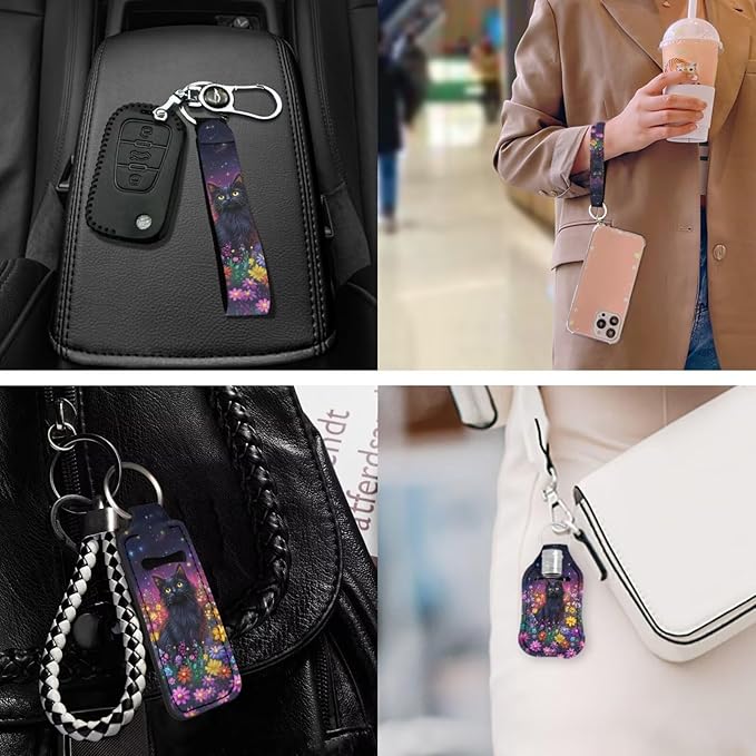 Suobstales 3Pcs Travel Bottles Keychain Holder Set,Travel Bottle Sleeves+Neoprene Chapstick Holders+Lanyard Keychain