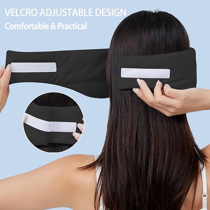 Reversible Warm & Cool Sleep Mask Wrap-Around Blackout Eye Masks for Side Sleepers Adjustable Unisex Eye Cover for Travel Office & Rest Black