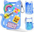 Cat Silicone Case for Touchland Hand Sanitizer Spray with Keychain & Charms,Compatible with Power Mist & Glow Mist 1 FL Oz/30ML for Touchland Case,Cute Travel Cover Sleeve Accessory (Blue Cat)