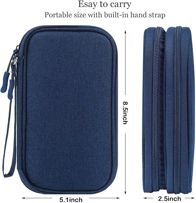 CAAORDKSO Electronic Bag Travel Cable Accessories Bag Waterproof Double Layer Electronics Organizer Portable Storage Case for Cable, USB, Cord, Charger, Phone, Power Bank, Earphone (Navy Blue, Large)