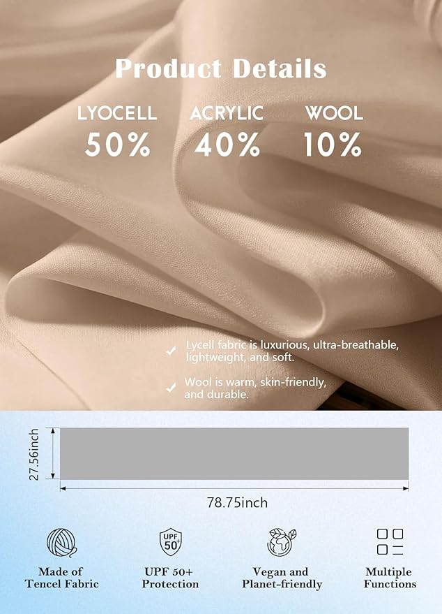 Women's Wool Blend Travel Scarf Lightweight Breathable Wrap Pashmina Airplane Blanket Shawl