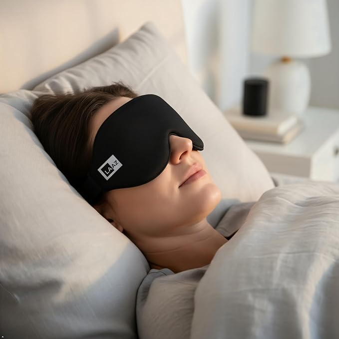 Sleep Eye Mask for Side Sleepers, 3D Contoured Blackout Blindfold for Women & Men, Soft Memory Foam Silk Sleep Mask, Adjustable Light Blocking Eye Cover for Travel, Nap, Cooling Comfort