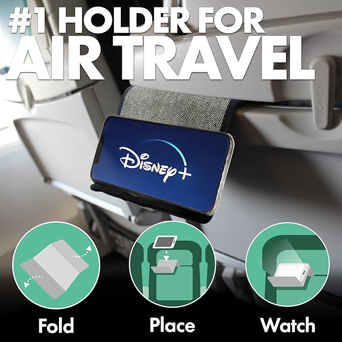 Flight Flap Airplane Phone Holder, Flexible Cell Phone Holder, Folding Cellphone Stand for Desk, Bed, Office, Treadmill - Airplane Gadgets for Long Travel Accessories - Plane Essentials (Tweed)