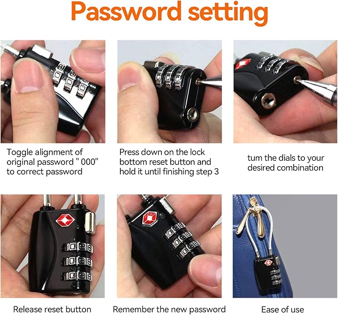 AOUTACC 2 Pack TSA Luggage Lock and 2 Pack Aluminium Metal Luggage Tags, Mini Combination Password and Suitcase Card Holder Bag Tag Name Address ID Bag Label with Key Ring