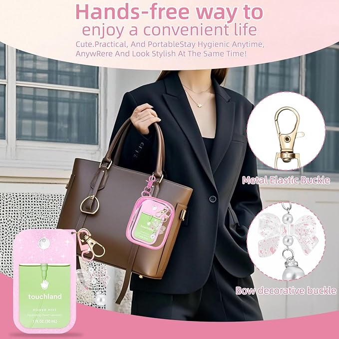 Silicone Case Compatible with Touchland Hand Sanitizer Spray Mist 1 oz with Bow Keychain