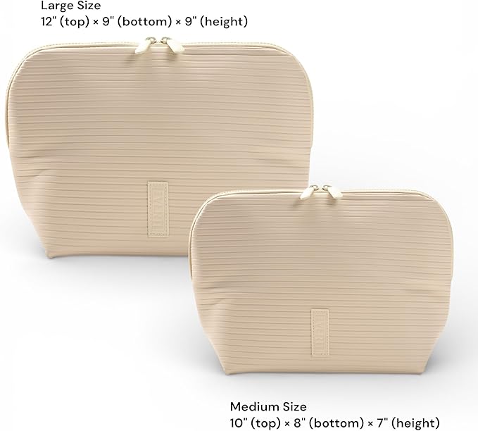 THE VERTI-Vertical Waterproof Makeup & Toiletry Bag | 23-Pocket Organizer with Upright, Fold-Down Design for Skincare, Toiletries & Essentials (Shell, Medium)