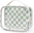 Narwey TSA Approved Toiletry Bag Carry on Clear Toiletry Bag Makeup Bag, Airport Airline Quart Size Travel Bags, Waterproof Portable Compact Cosmetic Make up Organizer Bag (Mint Green Checkerboard)