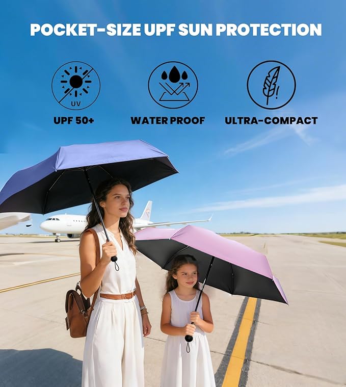 MRTLLOA Travel Essentials Mini Umbrella with Case for Purse - Small Compact & Lightweight, UV Sun Protection, Manual Open/Close for Pocket Umbrella(Women/Men/Kids)