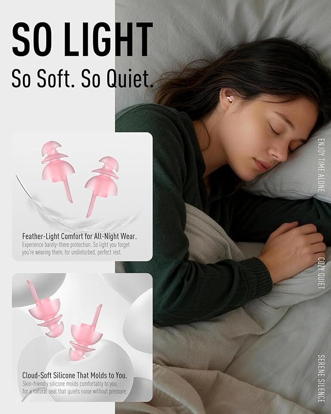 Sleep Ear Plugs for Side Sleepers 3 Pairs, 100x Reusable Soft Earplugs for Noise Reduction Cancelling Earbuds for Snoring, Study, Travel, Working, Safety -32dB Hearing Protection