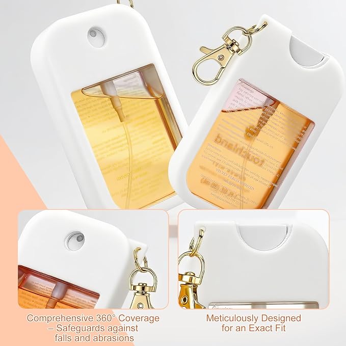 Hand Sanitizer Spray Case Compatible with TH 1 FL.OZ – 3 Pack Protective Silicone Holder with Metal Keychain