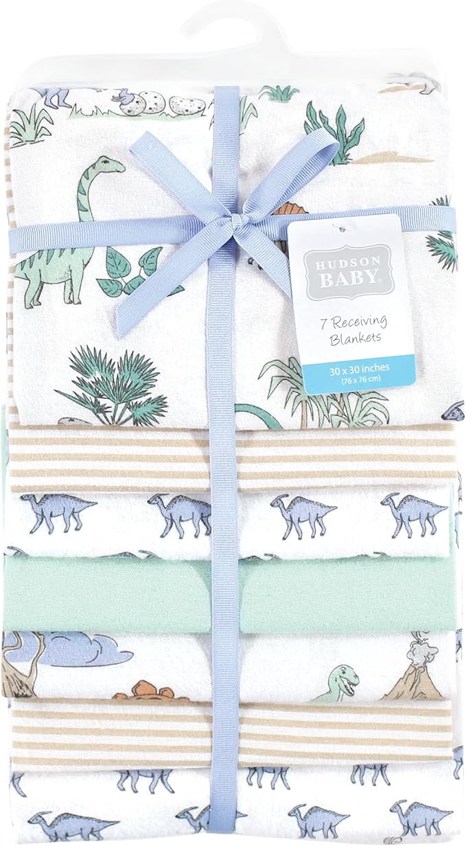 Hudson Baby Unisex Baby Cotton Flannel Receiving Blankets Bundle, Boy Dino World, One Size