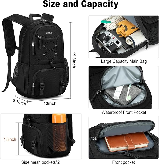 Nerlion 35L Hiking Backpack Travel Backpack for Men Women Camping Waterproof Outdoor Hiking Daypack Lightweight Backpack Black