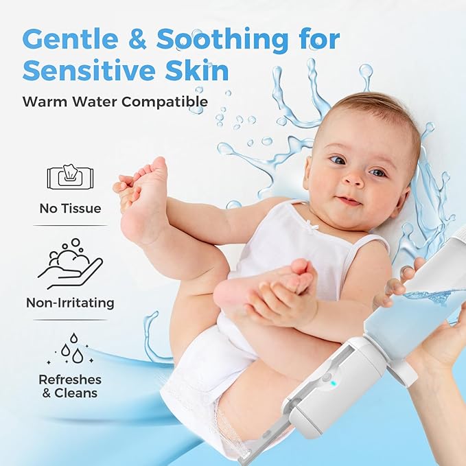 HEYAXA Portable Bidet for Travel, Rechargeable High Pressure Travel Bidet Sprayer for Women, Men, Baby and Hemorrhoid Relief, Waterproof Peri Bottle for Postpartum Care(White)