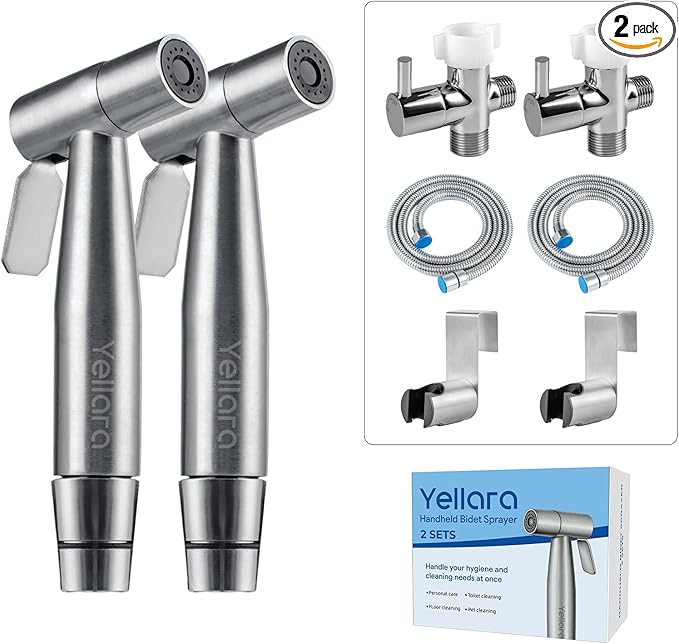 Handheld Bidet Sprayer Kit for Toilet – 2 Sets, Feminine Wash, Toilet Cleaning - Stainless Steel, Adjustable Water Pressure, Easy Installation