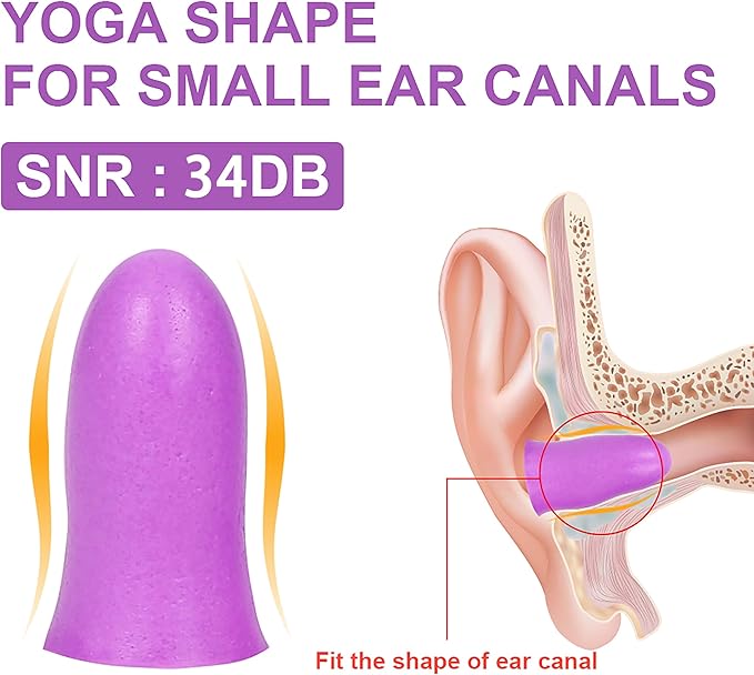 LYSIAN Small Foam Ear Plugs for Small Ear Canals, 100 Pairs Soft Noise Reducing Earplugs for Sleeping, Study, Work, Travel, Women Teens, Purple