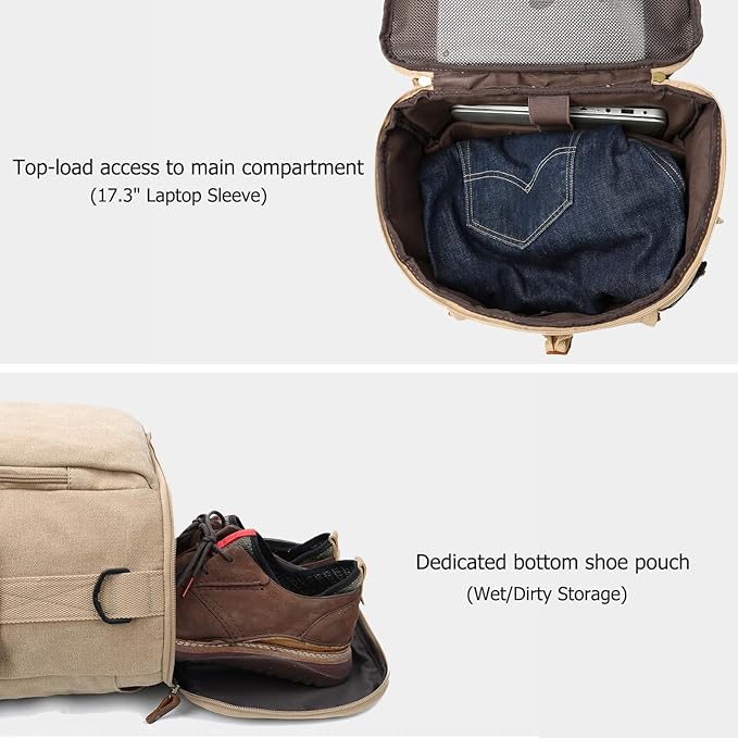 G-FAVOR 40L Travel Backpack, Vintage Canvas Rucksack Convertible Duffel Bag Carry On Backpack Fit for 17.3 Inch Laptop Bag