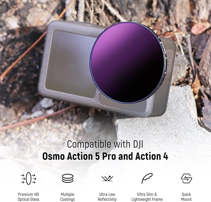 NEEWER Variable ND Filter Compatible with DJI Osmo Action 5 Pro & Action 4, ND8-32 (3-5 Stops) Screw On Neutral Density Lens Filter Multicoated HD Optical Glass Action Camera Accessories