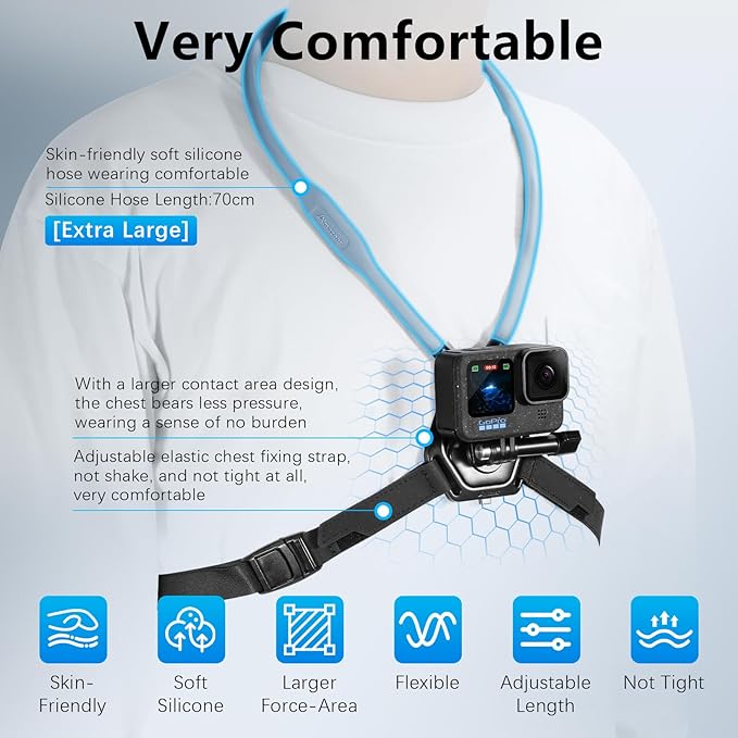 AMAZEAR Magnetic Neck Holder for DJI OSMO Pocket 4/3 Action 6 Insta 360 X5 Camera Accessory, Comfortable Hands-Free Chest Mount First-Personal POV VLOG, for Go-Pro, for Xtra Edge Muse