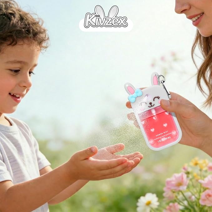 Bunny Silicone Case for Touchland Hand Sanitizer Spray with Keychain Holder, Compatible with Power Mist & Glow Mist 1 FL Oz/30ML for Touchland Case, Easter Cute Travel Cover Sleeve Grey