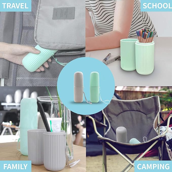 Sunenlyst 2Pcs Travel Toothbrush Holder, Portable Toothbrush Case for Traveling, Camping, Business Trip and School, Multifuction Plastic Toothbrushes Toothpaste Set with Two Colors（Length：7.7"