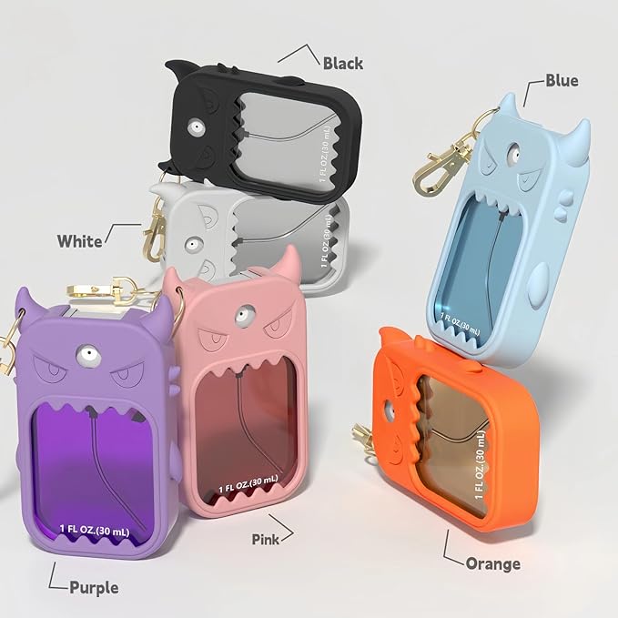 Hand Sanitizer Case Compatible with Touchland 1 Fl Oz, Cute Monster Silicone Spray Holder with Keychain for Bags, Sky Blue