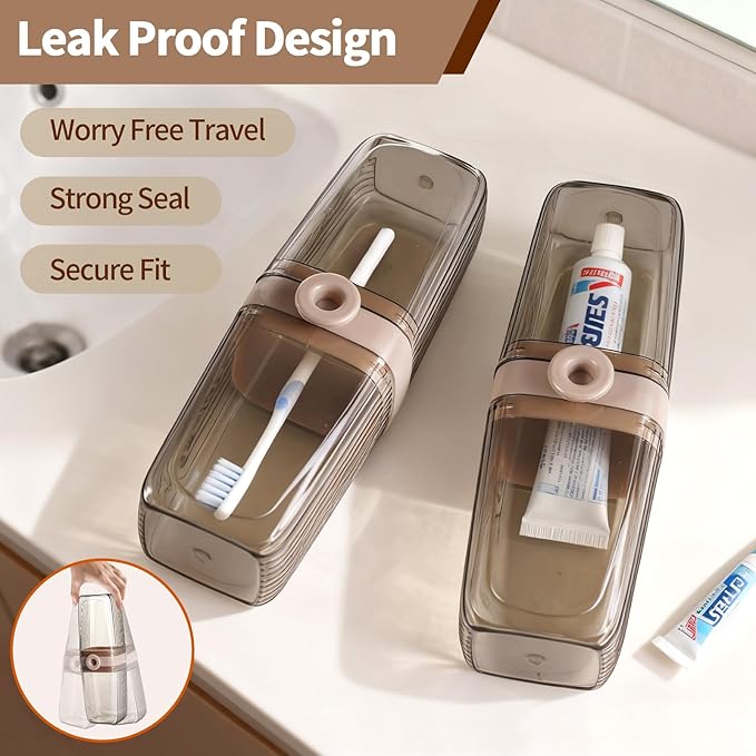 2Pcs Toothbrush Travel Case & Travel Soap Holder Dish Tray, Portable Clear Toothbrush Holders with Cover Leakproof Bar Soap Holder for Traveling School Camping Business Trip Bathroom