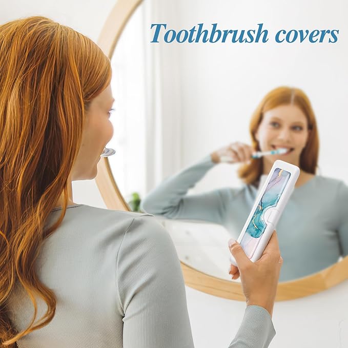 Toothbrush Travel Case - Colorful Pattern, Holder and Covers for Toothbrushes, Includes Tongue Scraper Case