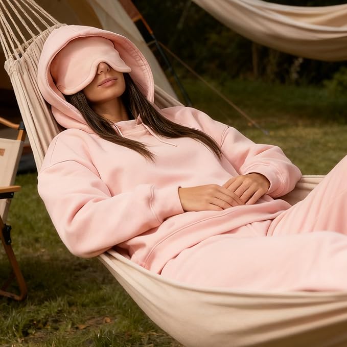 Ainangua Womens Oversized Pullover Essentials Hoodie with Eye Mask Comfor Airplane Mode Travel Office Vacation Sweatshirt