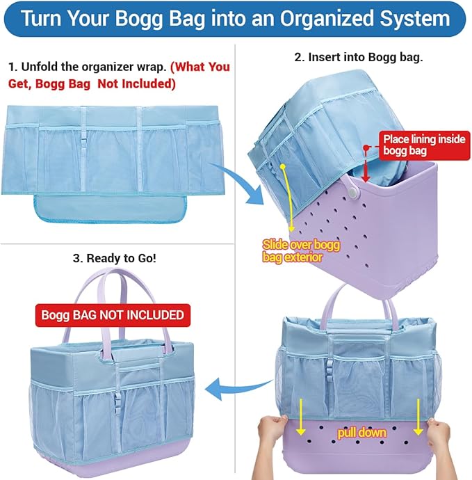 Nyton Organizer Bag Compatible with Original Large Bogg Bag Cover Divider Insert Beach Bag Liner for XL Bogg Bag Storage Separator Compartment with Mesh Pocket Sport Mom