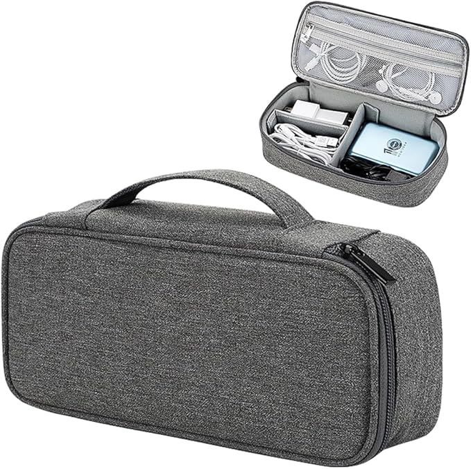 Teskyer Tech Organizer Pouch – Portable Waterproof Electronics Bag with Compartments for Cables, Chargers, Earbuds & Phone (Dark Grey)