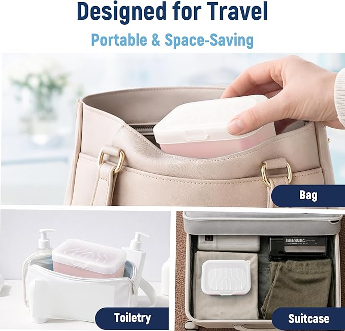 Leakproof Silicone Travel Soap Case: Compact Portable Bar Soap Case with Drainage Layer & Upgraded Lid - 2026 Travel Essentials for Camping, Gym, Shower & Carry-on Bags (Pink)
