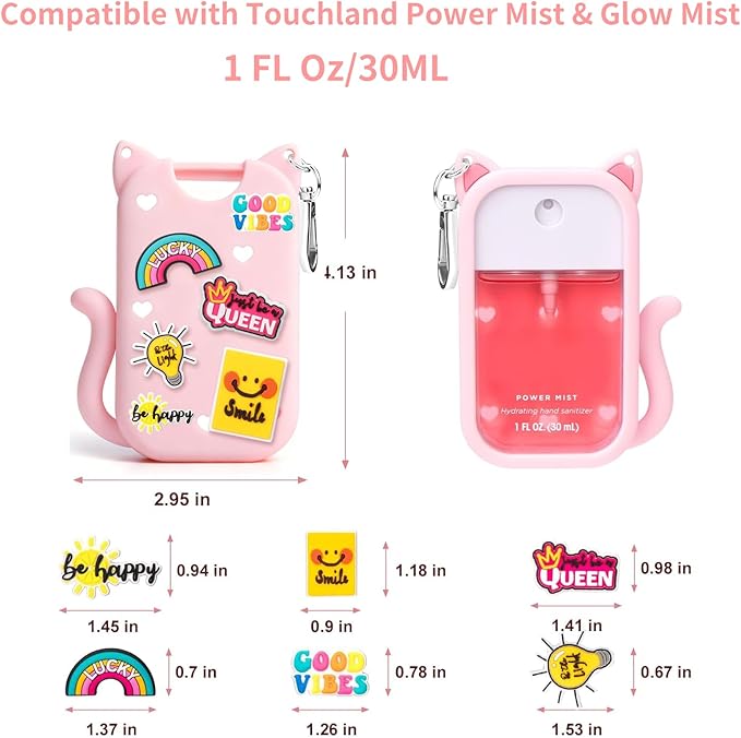 Silicone Case for Touchland Hand Sanitizer Spray, Compatible with Touchland 1 FL OZ/30ML with Keychain & 6 Charms, Cute Hand Sanitizer Travel Accessories, Mothers Day Gifts (Pink)