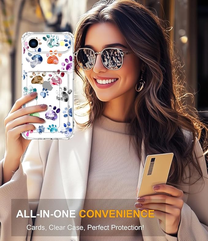 Compatible with iPhone 17 Air Case Card Holder for Women Cute Design,Wallet Phone Cases Transparent Cool Kawaii Protective (Clear Lovely Dogs Paws)